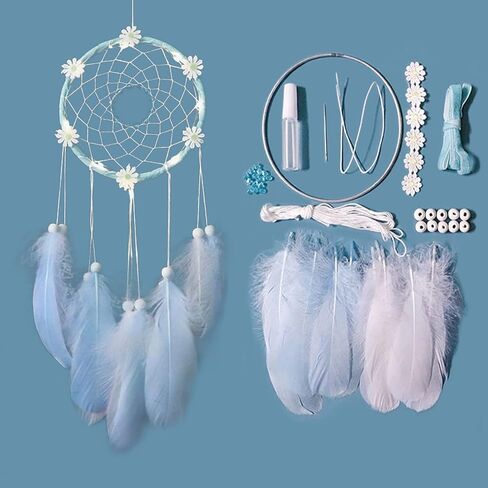 مجموعة ZYNQACC DIY Dream Catcher Kit، مجموعة Daisy Dream Catcher Craft Kit، مصنوعة يدويًا من ريش الأحلام لغرفة النوم ديكور معلق على الحائط مثالي لصندوق هدايا عيد الميلاد مناسب للبالغين والمراهقين (أزرق) in Kuwait