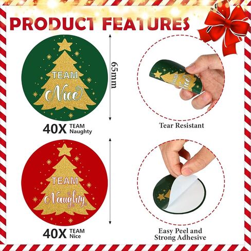 80 Pcs Christmas Sticker Christmas Naughty Nice Stickers Xmas Holiday Stickers Round Christmas Tree Labels for Envelope Stickers Christmas Gift Wrap Decoration Party Supplies, 2 Designs in Saudi Arabia