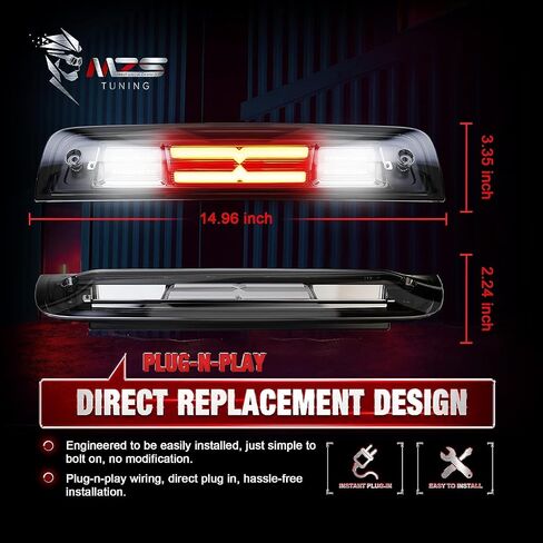 MZS Third Brake Light 3rd LED High Mount Stop Light Cargo Lamp Compatible with 2009 2010 2011 2012 2013 2014 2015 2016 2017 Ram 1500 2500 3500 Plug-N-Play Waterproof Smoked Lens Red/White in Saudi Arabia