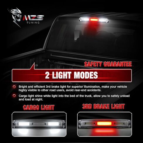 MZS ضوء الفرامل الثالث 3rd LED ارتفاع جبل وقف ضوء مصباح البضائع متوافق مع 2009 2010 2011 2012 2013 2014 2015 2016 2017 Ram 1500 2500 3500 Plug-N-Play عدسات مدخنة مقاومة للماء أحمر/أبيض in Saudi Arabia