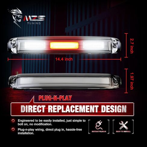 MZS ضوء الفرامل الثالث 3rd LED ارتفاع جبل وقف ضوء مصباح البضائع متوافق مع 2009 2010 2011 2012 2013 2014 2015 2016 2017 Ram 1500 2500 3500 Plug-N-Play عدسات مدخنة مقاومة للماء أحمر/أبيض in Saudi Arabia