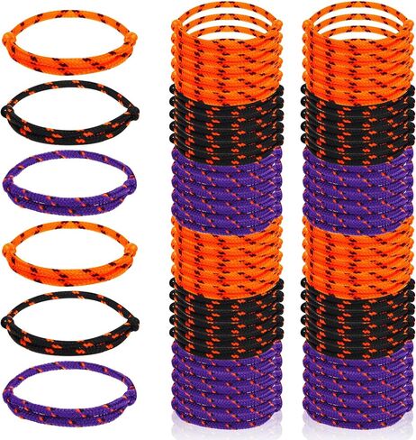 Dingion 180 قطعة من أساور الهالوين السائبة من النايلون أساور الصداقة للأطفال برتقالي أسود أرجواني قابل للتعديل نيون منسوج حبل أساور Goodie Bag Stuffers Halloween Party Favor in Kuwait