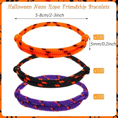 Dingion 180 قطعة من أساور الهالوين السائبة من النايلون أساور الصداقة للأطفال برتقالي أسود أرجواني قابل للتعديل نيون منسوج حبل أساور Goodie Bag Stuffers Halloween Party Favor in Kuwait