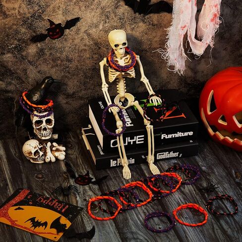 Dingion 180 قطعة من أساور الهالوين السائبة من النايلون أساور الصداقة للأطفال برتقالي أسود أرجواني قابل للتعديل نيون منسوج حبل أساور Goodie Bag Stuffers Halloween Party Favor in Kuwait