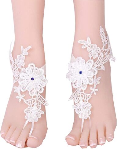 Lace Anklets Barefoot Sandals Summer Beach Bridesmaid Wedding Bridal Anklet Prom Pool Party Bellydance Accessories in Kuwait