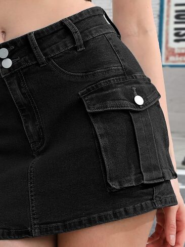 Women Denim Cargo Skirt Low Waist Cargo Skirt for Women Y2K Mini Jean Skirt Buttons Cargo Skirt with Large Pockets in Saudi Arabia