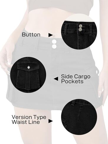 Women Denim Cargo Skirt Low Waist Cargo Skirt for Women Y2K Mini Jean Skirt Buttons Cargo Skirt with Large Pockets in Saudi Arabia