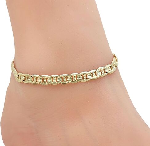 خلخال للنساء يناسب المقاسات الصغيرة إلى الكبيرة من 8 بوصة، 9 بوصة، 10 بوصة، 11 بوصة، 12 بوصة سلسلة مقعرة مطلية بالذهب عيار 14 قيراط سوار الكاحل - صنع في كوريا in Kuwait