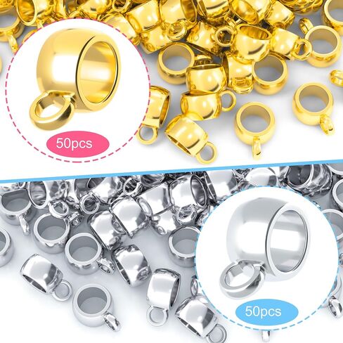 Joez Wonderful 100Pcs Links Bail Beads, Hypoallergenic Alloy Column Spacer Beads, Connector Tube Charm for Jewelry Making DIY Bracelet Necklace Craft Accessories (Gold, Silver) in Saudi Arabia