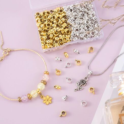 Joez Wonderful 100Pcs Links Bail Beads, Hypoallergenic Alloy Column Spacer Beads, Connector Tube Charm for Jewelry Making DIY Bracelet Necklace Craft Accessories (Gold, Silver) in Saudi Arabia
