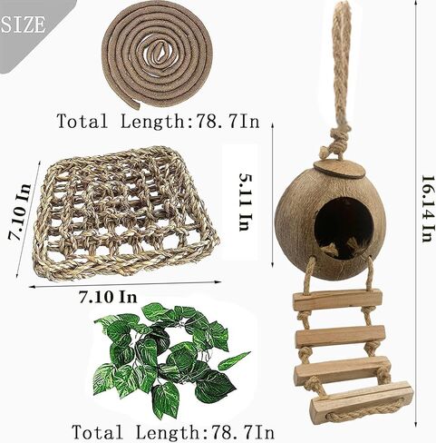MUYG 5PCS Coconut Hut for Gecko, Lizard Coco Den with Ladder and Reptile Hammock Bearded Dragon Tank Accessories Climbing Hanging Plants Jungle Vine Flexible Reptile Leaves Decor in Saudi Arabia
