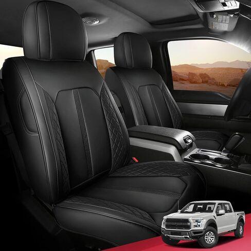 FREESOO for Ford F150 Seat Covers 2015-2024, F250 F350 F450 Crew Cab 2017-2024, Waterproof Car Seat Covers Full Set, Luxury Leather Seat Covers for Cars Trucks Pickup, Car Seat Accessories, Black in Saudi Arabia