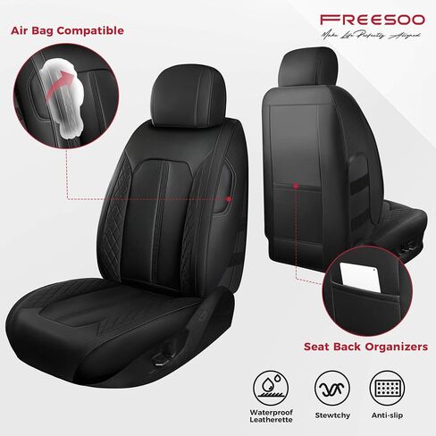 FREESOO for Ford F150 Seat Covers 2015-2024, F250 F350 F450 Crew Cab 2017-2024, Waterproof Car Seat Covers Full Set, Luxury Leather Seat Covers for Cars Trucks Pickup, Car Seat Accessories, Black in Saudi Arabia