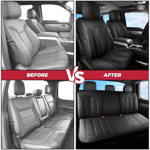 FREESOO for Ford F150 Seat Covers 2015-2024, F250 F350 F450 Crew Cab 2017-2024, Waterproof Car Seat Covers Full Set, Luxury Leather Seat Covers for Cars Trucks Pickup, Car Seat Accessories, Black in Saudi Arabia