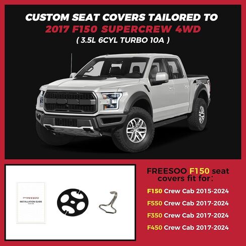 FREESOO for Ford F150 Seat Covers 2015-2024, F250 F350 F450 Crew Cab 2017-2024, Waterproof Car Seat Covers Full Set, Luxury Leather Seat Covers for Cars Trucks Pickup, Car Seat Accessories, Black in Saudi Arabia