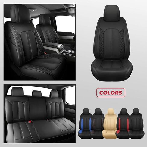 FREESOO for Ford F150 Seat Covers 2015-2024, F250 F350 F450 Crew Cab 2017-2024, Waterproof Car Seat Covers Full Set, Luxury Leather Seat Covers for Cars Trucks Pickup, Car Seat Accessories, Black in Saudi Arabia