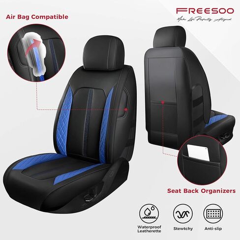 FREESOO لأغطية مقاعد Ford F150 2015-2024، F250 F350 F450 Crew Cab 2017-2024، أغطية مقاعد السيارة المقاومة للماء مجموعة كاملة، أغطية مقاعد جلدية فاخرة للسيارات والشاحنات بيك اب، ملحقات مقعد السيارة، أسود in Kuwait