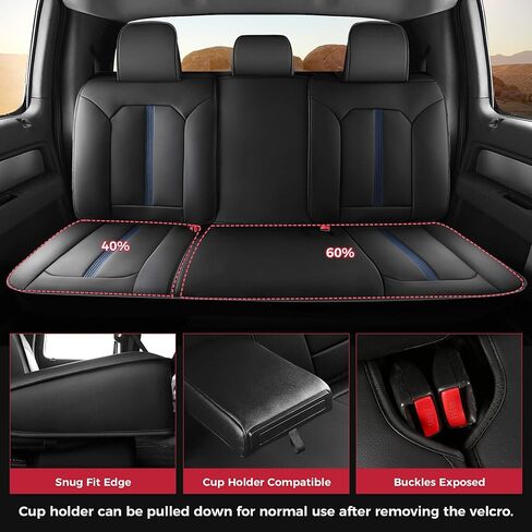 FREESOO لأغطية مقاعد Ford F150 2015-2024، F250 F350 F450 Crew Cab 2017-2024، أغطية مقاعد السيارة المقاومة للماء مجموعة كاملة، أغطية مقاعد جلدية فاخرة للسيارات والشاحنات بيك اب، ملحقات مقعد السيارة، أسود in Kuwait