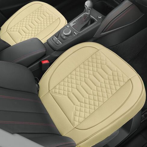 Leather Car Seat Cover - 2 Pack Front Seat Covers, Luxury Bottom Seat Covers for Cars, Anti-Slip and Wrap Around The Bottom, Car Seat Cushion for Most Cars Sedans Trucks SUVs (Beige) in Saudi Arabia