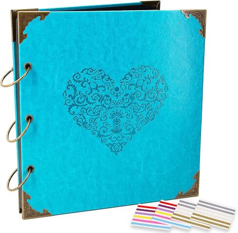 Photo Album or DIY Scrapbook (10x10 inch 50 Pages Double Sided), Vintage Leather Cover Three-Ring Binder Picture Booth Albums with 9 Colors 408pcs Self Adhesive Photos Corners for Memory Keep in Kuwait