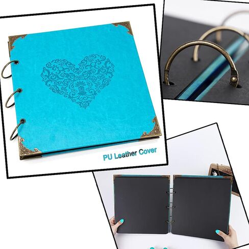 Photo Album or DIY Scrapbook (10x10 inch 50 Pages Double Sided), Vintage Leather Cover Three-Ring Binder Picture Booth Albums with 9 Colors 408pcs Self Adhesive Photos Corners for Memory Keep in Kuwait