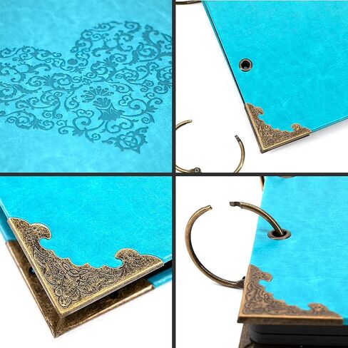 Photo Album or DIY Scrapbook (10x10 inch 50 Pages Double Sided), Vintage Leather Cover Three-Ring Binder Picture Booth Albums with 9 Colors 408pcs Self Adhesive Photos Corners for Memory Keep in Kuwait