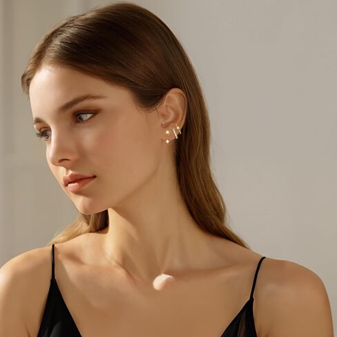 Angelady 3 أزواج من الأقراط الذهبية للنساء، 14 قيراط أقراط هوجي صغيرة لثقب متعدد لا يسبب الحساسية، مجوهرات عصرية، أقراط غضروف زهرة الشمس الرائعة للهدايا النسائية in Kuwait