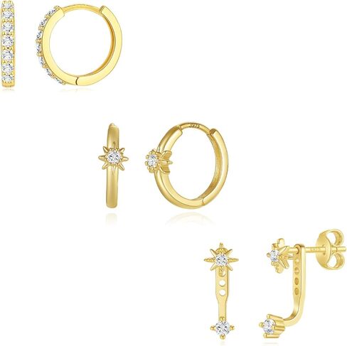 Angelady 3 أزواج من الأقراط الذهبية للنساء، 14 قيراط أقراط هوجي صغيرة لثقب متعدد لا يسبب الحساسية، مجوهرات عصرية، أقراط غضروف زهرة الشمس الرائعة للهدايا النسائية in Kuwait