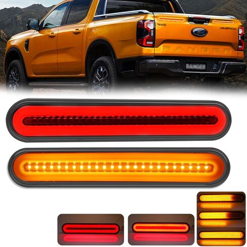 2 قطعة 3 في 1 شريط إضاءة LED للمقطورة، 100 مصباح LED مع ضوء الفرامل لإشارات إيقاف التشغيل، شريط إضاءة LED متسلسل باللون الأحمر والعنبر لمقطورة UTV SUV شاحنة قارب بيك اب، 9 بوصة in Kuwait
