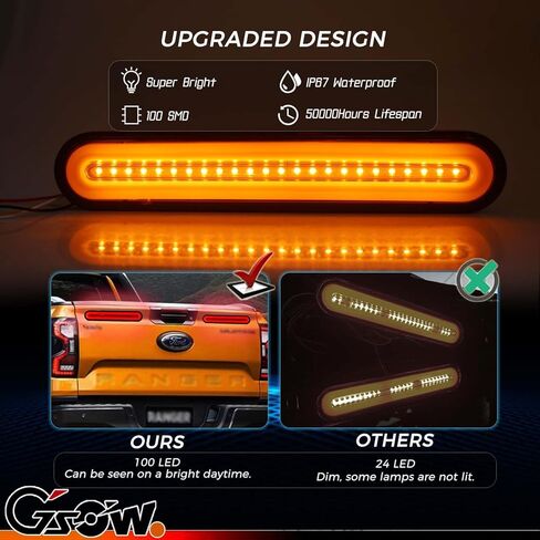 2 قطعة 3 في 1 شريط إضاءة LED للمقطورة، 100 مصباح LED مع ضوء الفرامل لإشارات إيقاف التشغيل، شريط إضاءة LED متسلسل باللون الأحمر والعنبر لمقطورة UTV SUV شاحنة قارب بيك اب، 9 بوصة in Kuwait