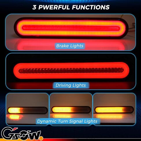 2 قطعة 3 في 1 شريط إضاءة LED للمقطورة، 100 مصباح LED مع ضوء الفرامل لإشارات إيقاف التشغيل، شريط إضاءة LED متسلسل باللون الأحمر والعنبر لمقطورة UTV SUV شاحنة قارب بيك اب، 9 بوصة in Kuwait