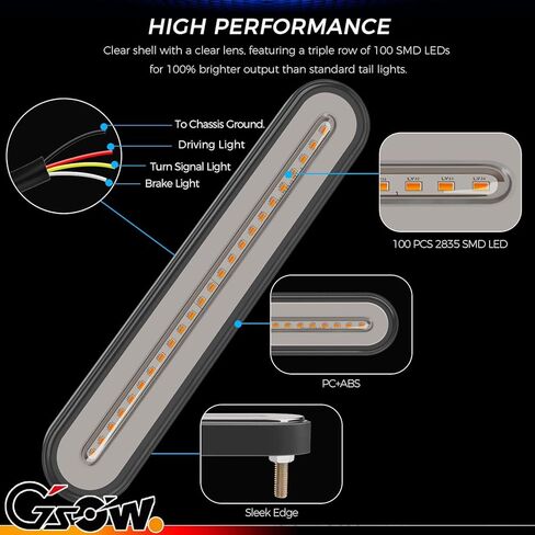 2 قطعة 3 في 1 شريط إضاءة LED للمقطورة، 100 مصباح LED مع ضوء الفرامل لإشارات إيقاف التشغيل، شريط إضاءة LED متسلسل باللون الأحمر والعنبر لمقطورة UTV SUV شاحنة قارب بيك اب، 9 بوصة in Kuwait