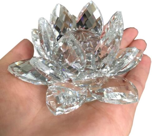 حامل زهرة اللوتس الكريستالي ذو اللون الشفاف، قاعدة زجاجية على شكل لوتس، ثقالة الورق، مجموعات ديكور فنغ شوي 8 × 4.5 سم (الكرة غير متضمنة) in Kuwait