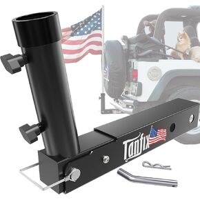Foldable Double Hitch Mount Flagpole Holder | All Metal Heavy- Duty, Fits Standard 2" Trailer Hitch, Compatible with Jeep, Truck, SUV, RV, Pickup, Camper Trailer (Double Flagpoles)