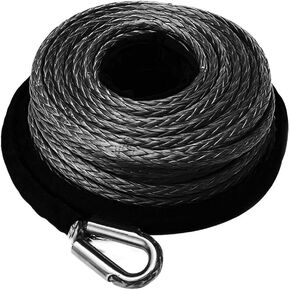FIERYRED Synthetic Winch Rope Cable Kit 3/8inch 100FT 26500lbs Winch Line Replacement with Forged Hook Protective Sleeve for 4WD Off-Road Vehicle SUV, Black