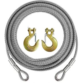 Winch Cable,Towing Cable Heavy Duty,with 2 Pick Thimble Eye,3/8 inch 7x19 Stranded Construction 13980 lbs Breaking Strength 50 Feet