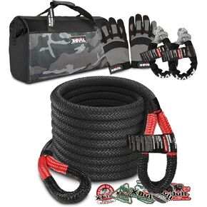 X-BULL Kinetic Rope Recovery Kit 7/8 Inches x 30Ft Kinetic Recovery Rope (34000 LBS)，Heavy Gloves and Winch Damper for UTV, ATV Truck,Car with Soft Shackles