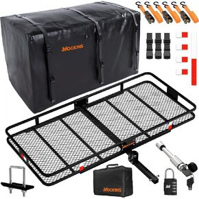 Mockins XXL 70"x30"x6" Folding Trailer Hitch Cargo Carrier Hitch Mount w/Hitch Cargo Carrier Bag | 40 CuFt Vehicle Soft-Shell Carriers | 500 lbs Cap. Tow Hitch Cargo Carrier | 2" Cargo Hitch Carrier
