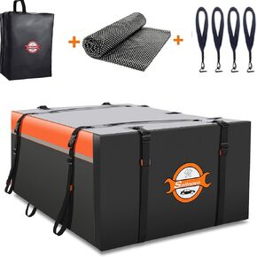 حقيبة سقف حامل البضائع على السطح من Sailnovo سعة 20 مكعبًا مقاومة للماء ذات هيكل ناعم مع حصيرة مضادة للانزلاق، 4 خطافات للأبواب، تخزين سقف السيارة من البولي فينيل كلوريد للمركبات مع/بدون قضيب متقاطع لرف الأمتعة in Kuwait