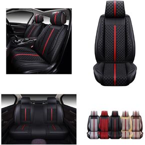 OASIS AUTO Car Seat Covers Premium Waterproof Faux Leather Cushion Universal Accessories Fit SUV Truck Sedan Automotive Vehicle Auto Interior Protector Full Set(OS-007 Brown)