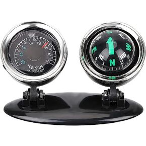 MACHSWON Adjustable Vehicle Mount Dashboard Compass 2 in 1 Car Thermometer Compass Navigation/Direction Guide Ball Black with Adhesive for Marine Boat Car Truck