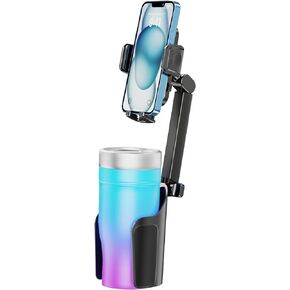 2 in 1 Cup Holder Phone Mount for Car, Upgraded [Easy Install More Stable] Adjustable Height 360° Rotation Bottle Friendly Cup Phone Holder for Car Fit 4-7" iPhone/Samsung/Google Smartphones