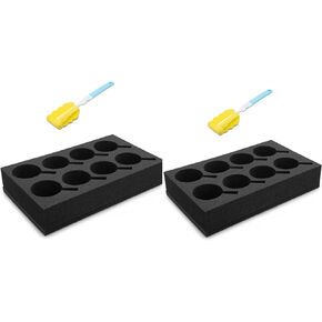 2X Foam Cup Glass Holder - Reinforced Dark Gray Sponge Foam Holds 8 Mugs, Sturdy, for Caravans, Camping, Boats, Motorhomes-Complete with Sponge Cup Brush