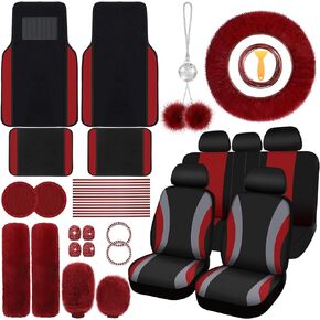 ROCEEI 47 Pcs Car Seat Cover Full Set Car Accessories for Car Front Rear Seat Cover Fluffy Steering Wheel Cover Seat Belt Automotive Floor Mats Car Air Conditioner Decoration Strip (Lake Blue)