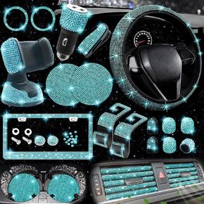 NBTEPEM 27 PCs Bling Car Accessories Set for Women, Bling Steering Wheel Covers Universal Fit 15 Inch, License Plate Frame, Phone Holder, Car Coasters (Pink Diamond) in Kuwait