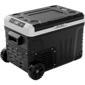 EUHOMY 12 Volt Refrigerator, 37 Quart(35L) Car Fridge Freezer 12V/24V DC 110-240V AC, 12V Portable Refrigerator -4℉~68℉, Large Zone Electric Cooler with Wheels & 2 Baskets for RV, Travel, Truck, Boat