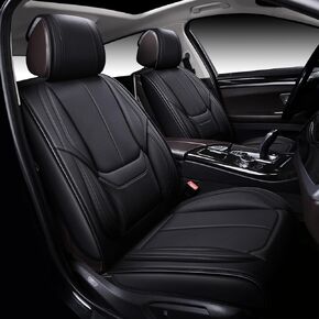 OASIS AUTO Car Seat Covers Premium Waterproof Faux Leather Cushion Universal Accessories Fit SUV Truck Sedan Automotive Vehicle Auto Interior Protector Full Set (OD-001 Black)