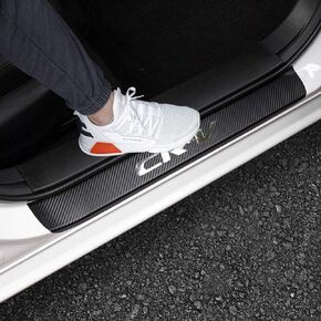 LEXLEY For 2006-2023 2024 CRV CR-V Carbon Fiber Style Leather Door Sill Protector Anti-Dirty Scuff Plate Cover Guard Sills Protector Trim,Welcome Pedal Protect 4PCS -SLIVER