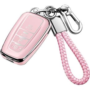 Tukellen for Toyota Key Fob Cover with Keychain,Special Soft TPU Key Case Protector Compatible with 2018-2024 RAV4 Camry Avalon Corolla Highlander C-HR Prius(only for Keyless go) Red