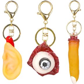 سلاسل المفاتيح مضحك قطع إصبع الأذن مقل العيون مخيف لجميع القديسين بارد سيارة Keyrings زينة الهدايا (3PCS)
